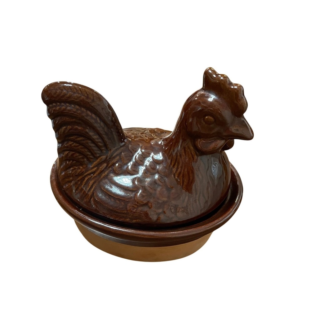 Vintage Brown Ceramic Hen on Nest Lidded Dish 16oz Oven Proof Microwave Taiwan